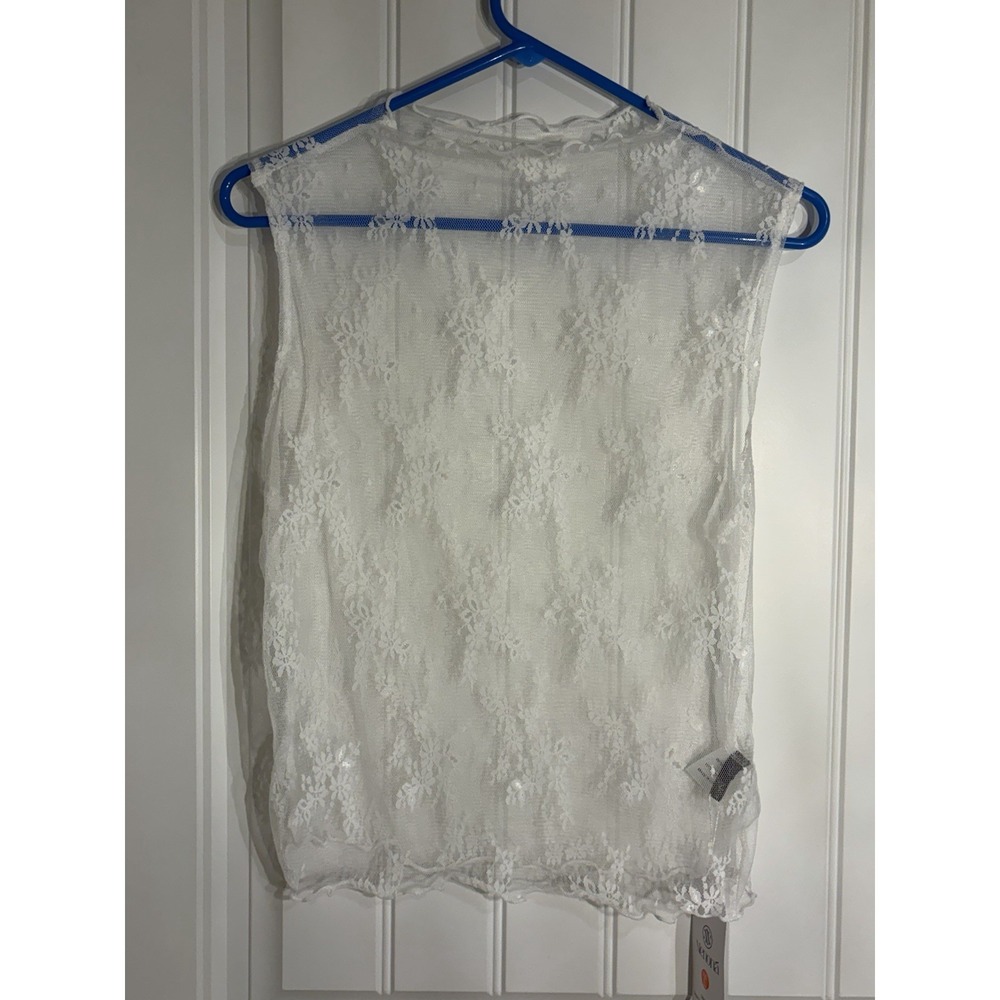 NENONA WomenSleeveless Mesh Sheer Top Mock Neck Lace Floral‎ L